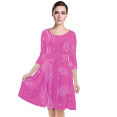 Abstract Summer Pink Pattern Quarter Sleeve Waist Band Dress