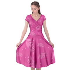 Abstract Summer Pink Pattern Cap Sleeve Wrap Front Dress