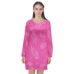 Abstract Summer Pink Pattern Long Sleeve Chiffon Shift Dress 