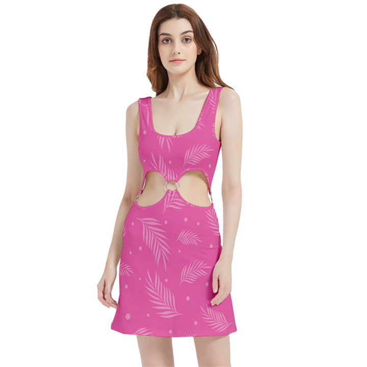 Abstract Summer Pink Pattern Velvet Cutout Dress