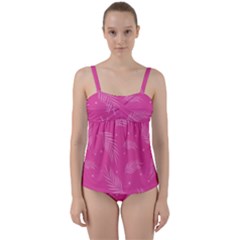 Abstract Summer Pink Pattern Twist Front Tankini Set