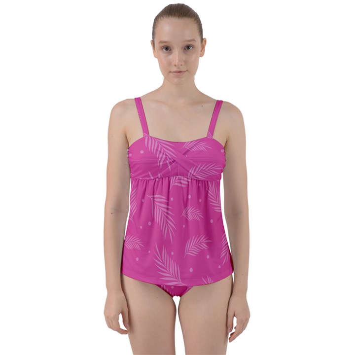 Abstract Summer Pink Pattern Twist Front Tankini Set