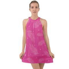 Abstract Summer Pink Pattern Halter Tie Back Chiffon Dress