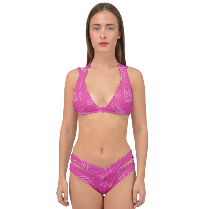 Abstract Summer Pink Pattern Double Strap Halter Bikini Set