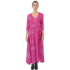 Abstract Summer Pink Pattern Button Up Boho Maxi Dress