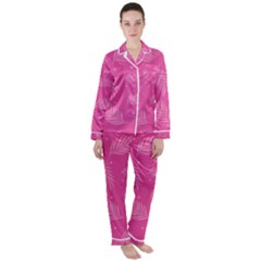 Abstract Summer Pink Pattern Satin Long Sleeve Pyjamas Set