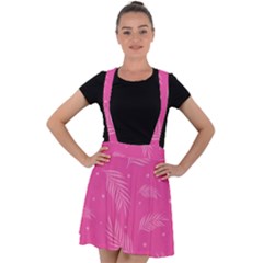 Abstract Summer Pink Pattern Velvet Suspender Skater Skirt