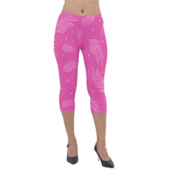 Abstract Summer Pink Pattern Lightweight Velour Capri Leggings 