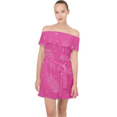 Abstract Summer Pink Pattern Off Shoulder Chiffon Dress