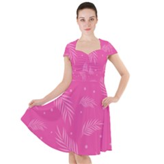 Abstract Summer Pink Pattern Cap Sleeve Midi Dress