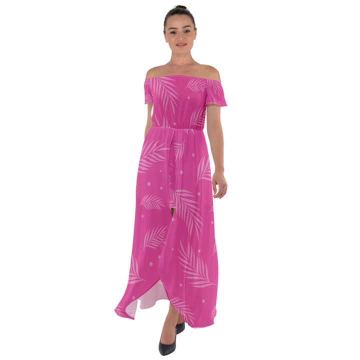 Abstract Summer Pink Pattern Off Shoulder Open Front Chiffon Dress