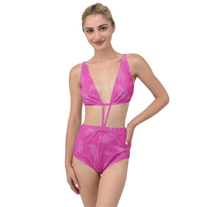 Abstract Summer Pink Pattern Tied Up Two Piece Swimsuit