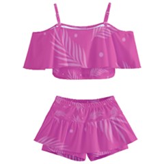 Abstract Summer Pink Pattern Kids  Off Shoulder Skirt Bikini