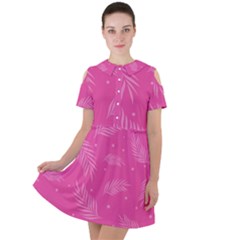 Abstract Summer Pink Pattern Short Sleeve Shoulder Cut Out Dress 