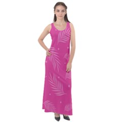 Abstract Summer Pink Pattern Sleeveless Velour Maxi Dress