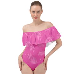 Abstract Summer Pink Pattern Off Shoulder Velour Bodysuit 