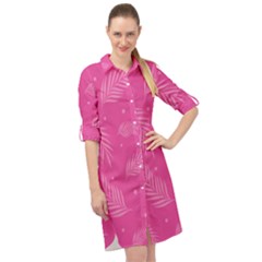 Abstract Summer Pink Pattern Long Sleeve Mini Shirt Dress