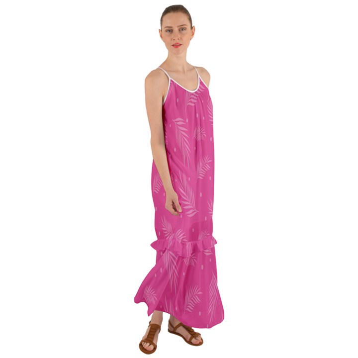 Abstract Summer Pink Pattern Cami Maxi Ruffle Chiffon Dress