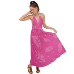 Abstract Summer Pink Pattern Backless Maxi Beach Dress