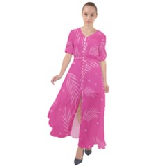 Abstract Summer Pink Pattern Waist Tie Boho Maxi Dress