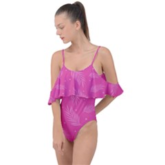 Abstract Summer Pink Pattern Drape Piece Swimsuit