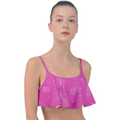 Abstract Summer Pink Pattern Frill Bikini Top