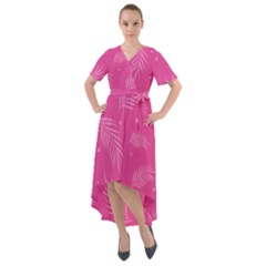 Abstract Summer Pink Pattern Front Wrap High Low Dress