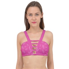 Abstract Summer Pink Pattern Cage Up Bikini Top