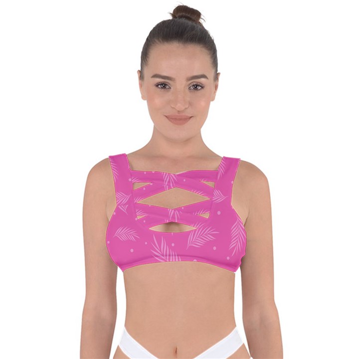 Abstract Summer Pink Pattern Bandaged Up Bikini Top