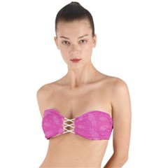 Abstract Summer Pink Pattern Twist Bandeau Bikini Top