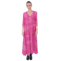 Abstract Summer Pink Pattern Button Up Maxi Dress