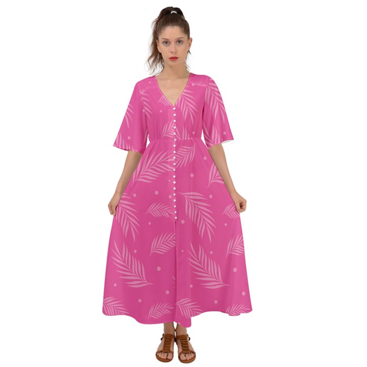 Abstract Summer Pink Pattern Kimono Sleeve Boho Dress