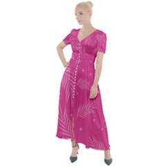 Abstract Summer Pink Pattern Button Up Short Sleeve Maxi Dress