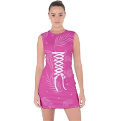 Abstract Summer Pink Pattern Lace Up Front Bodycon Dress