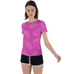 Abstract Summer Pink Pattern Back Circle Cutout Sports Tee