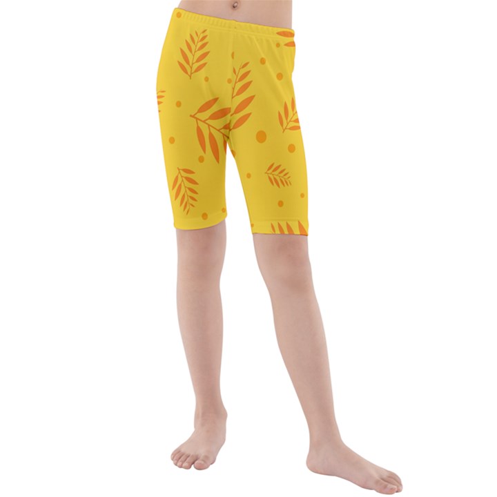 Abstract Yellow Floral Pattern Kids  Mid Length Swim Shorts