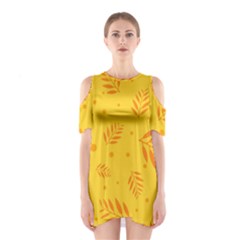 Abstract Yellow Floral Pattern Shoulder Cutout One Piece Dress by brightlightarts