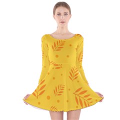 Abstract Yellow Floral Pattern Long Sleeve Velvet Skater Dress