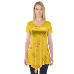 Abstract Yellow Floral Pattern Short Sleeve Tunic  by brightlightarts