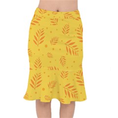 Abstract Yellow Floral Pattern Short Mermaid Skirt by brightlightarts