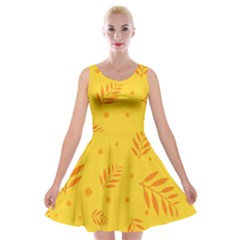 Abstract Yellow Floral Pattern Velvet Skater Dress by brightlightarts