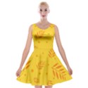 Abstract Yellow Floral Pattern Velvet Skater Dress View1