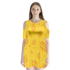 Abstract Yellow Floral Pattern Shoulder Cutout Velvet One Piece