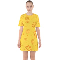 Abstract Yellow Floral Pattern Sixties Short Sleeve Mini Dress by brightlightarts