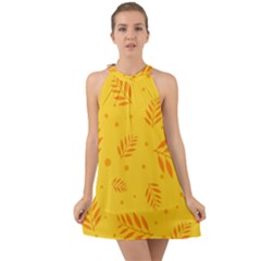 Abstract Yellow Floral Pattern Halter Tie Back Chiffon Dress by brightlightarts