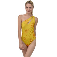 Abstract Yellow Floral Pattern To One Side Swimsuit by brightlightarts