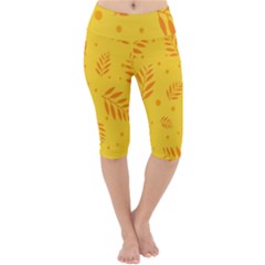 Abstract Yellow Floral Pattern Lightweight Velour Cropped Yoga Leggings by brightlightarts