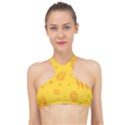 Abstract Yellow Floral Pattern High Neck Bikini Top View1