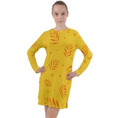 Abstract Yellow Floral Pattern Long Sleeve Hoodie Dress