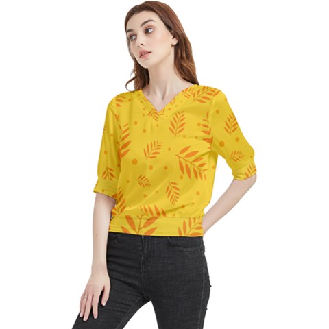 Abstract Yellow Floral Pattern Quarter Sleeve Blouse by brightlightarts